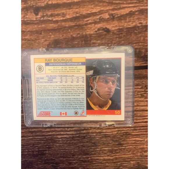 1991 Score Ray Bourque Hockey Card #50 Bruins Defenseman In Protective Case - Picture 2 of 2